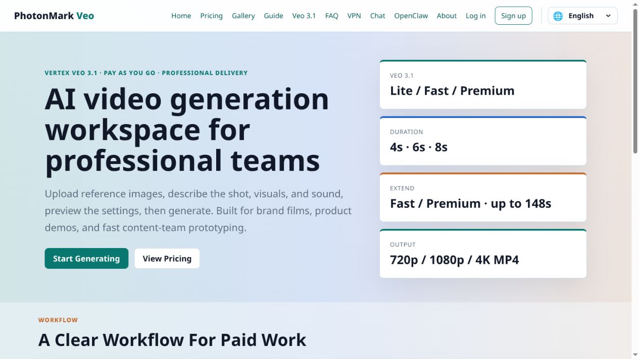 PhotonMark Veo usage-based customer workspace